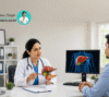 Doctor explaining gallbladder anatomy to a patient during a consultation about gallbladder cancer risk factors.