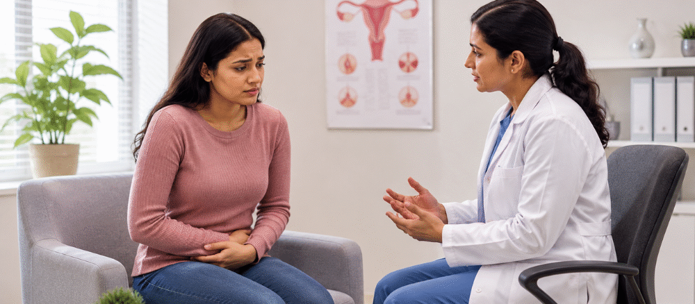Woman consulting the best vulvar cancer doctor in Vaishali for persistent vulvar itching and skin changes.