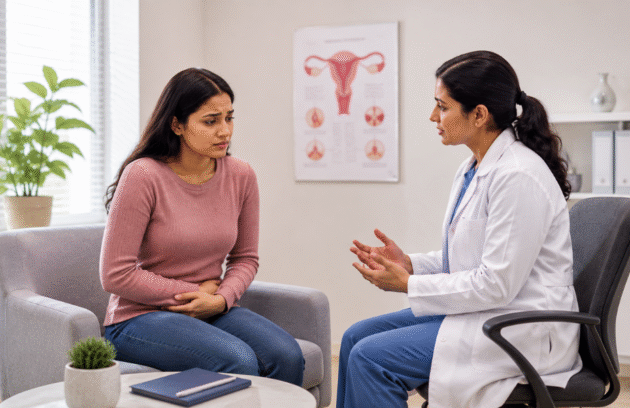 Woman consulting the best vulvar cancer doctor in Vaishali for persistent vulvar itching and skin changes.
